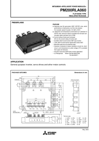 Mitsubishi Electric PM200RLA060 Intelligent Power Module Datasheet - cover page