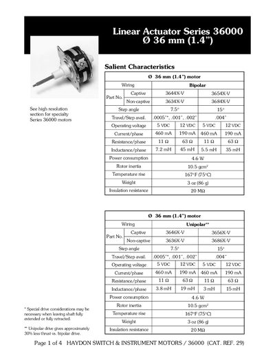 Haydon Switch & Instrument Motors 36000 Linear Actuator Series Datasheet - cover page