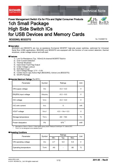 ROHM BD2226G & BD2227G Power Management Switch ICs Datasheet - cover page