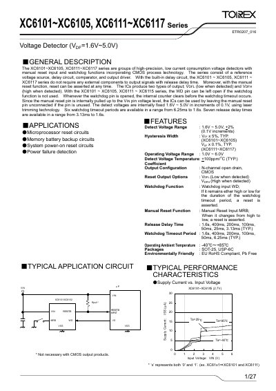 Torex XC6101~XC6105, XC6111~XC6117 Voltage Detector Datasheet - cover page