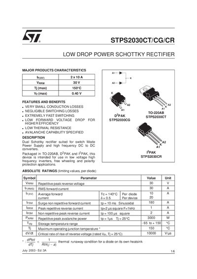 STMicroelectronics STPS2030CT/CG/CR Handbook - cover page