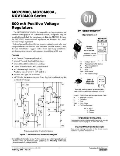 ON SEMICONDUCTOR MC78M00 MC78M00A NCV78M00 Series 500 mA Positive Voltage Regulators handbook - cover page