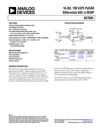 Analog Devices AD7684 Datasheet - cover page