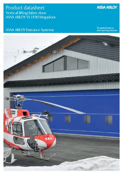 ASSA ABLOY VL3190 Megadoor Vertical Lifting Fabric Door Product Datasheet - cover page