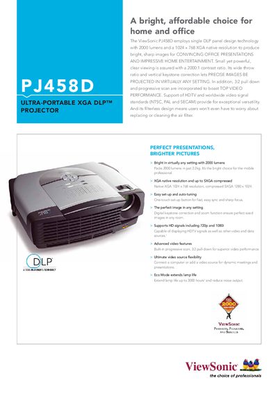 ViewSonic PJ458D Projector User Manual - cover page