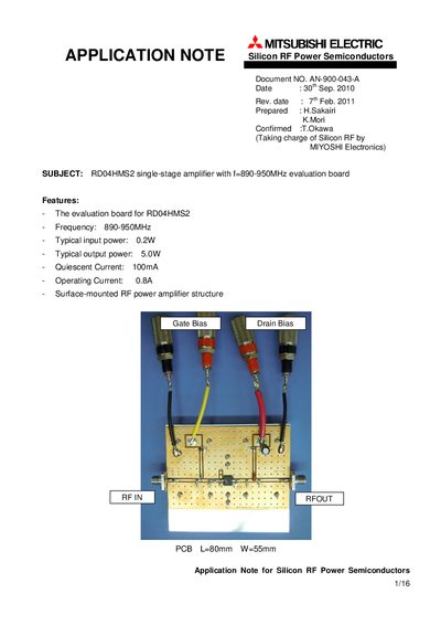 Mitsubishi Electric RDO4HMS2 Application Note AN-900-043-A - cover page