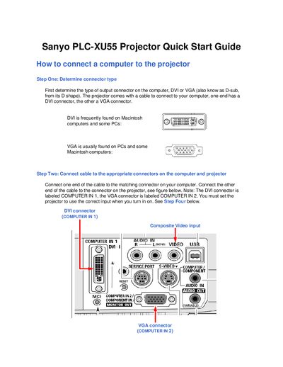 Sanyo PLC-XU55 Projector Quick Start Guide