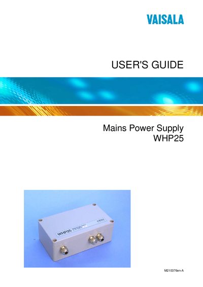 Vaisala WHP25 Mains Power Supply User Guide - cover page