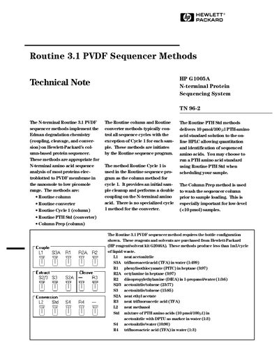 Hewlett-Packard G1005A N-terminal Protein Sequencing System Routine 3.1 PVDF Sequencer Methods Technical Note