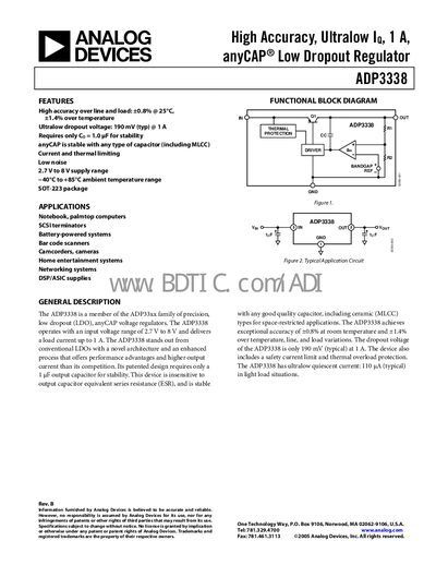 Analog Devices ADP3338 Low Dropout Regulator Datasheet - cover page