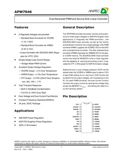 ANPEC APW7046 Datasheet - cover page