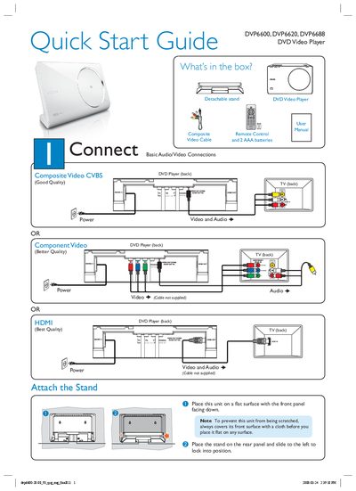 Philips DVP6600 DVP6620 DVP6688 DVD Video Player Quick Start Guide - cover page