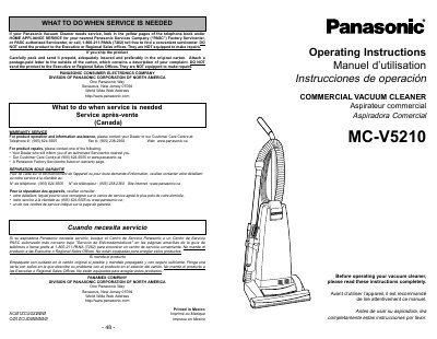 Panasonic MC-V5210 Commercial Vacuum Cleaner Operating Instructions - cover page