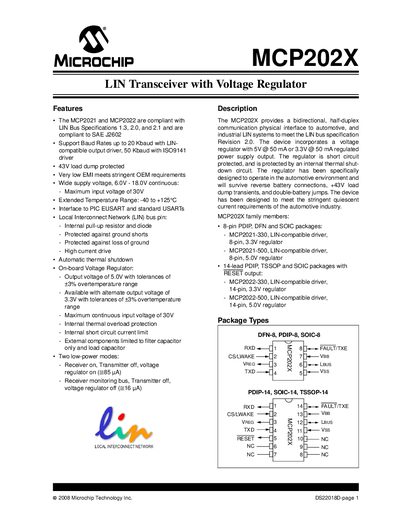Microchip MCP202X LIN Transceiver Manual - cover page