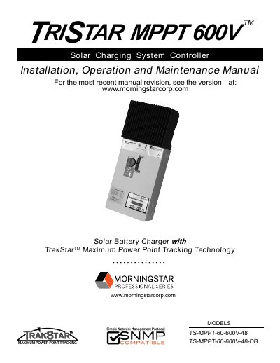 Morningstar TriStar MPPT 600V Solar Charging System Controller User Manual - cover page