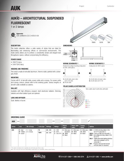 AuK Architectural Suspended Fluorescent Ordering Guide - cover page