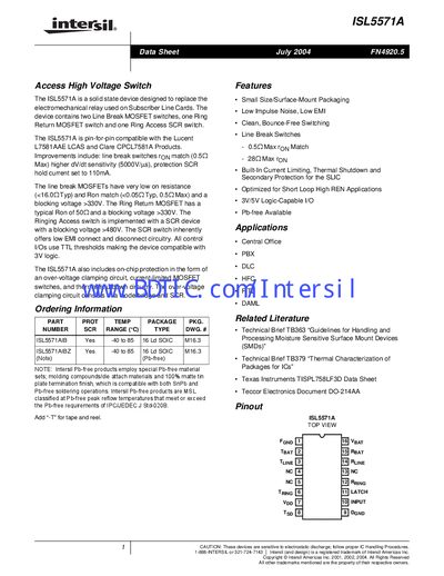 Intersil ISL5571A Datasheet - cover page