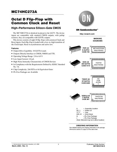 ON Semiconductor MC74HC273A Datasheet - cover page