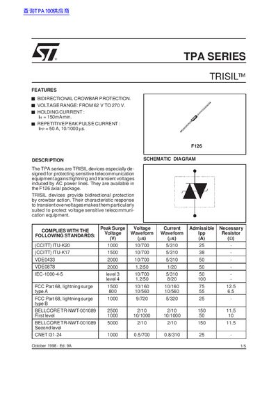 STMicroelectronics TPA Series TRISIL Datasheet - cover page
