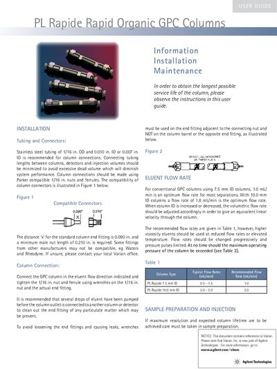 Agilent PL Rapide Rapid Organic GPC Columns User Guide - cover page