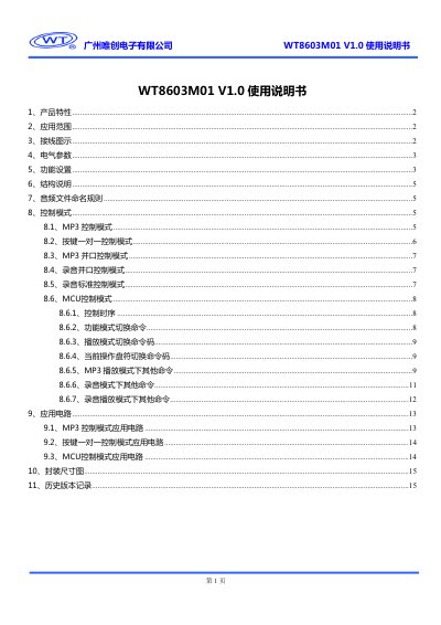 Guangzhou Weichuang Electronics WT8603M01 User Manual - cover page