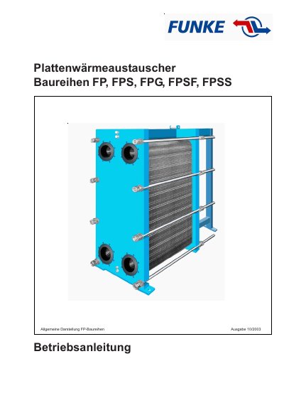 Funke FP/FPS/FPG/FPSF/FPSS Series Plate Heat Exchanger Operating Instructions - cover page