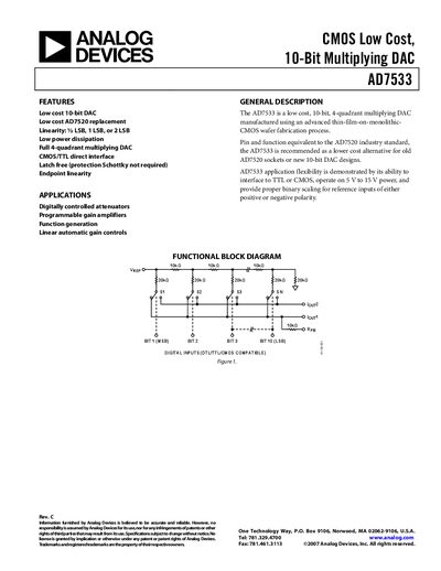 Analog Devices AD7533 Datasheet Rev C - cover page