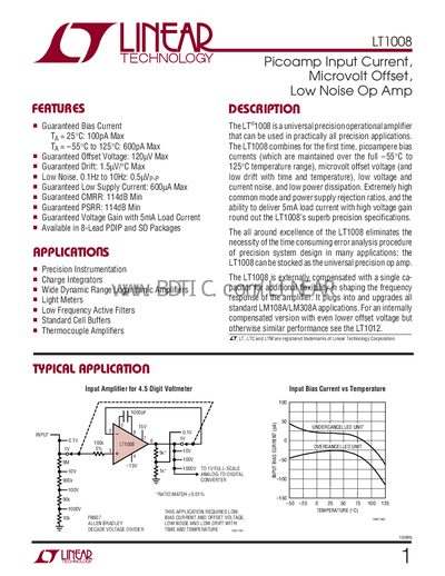 Linear Technology LT1008 Operational Amplifier Datasheet