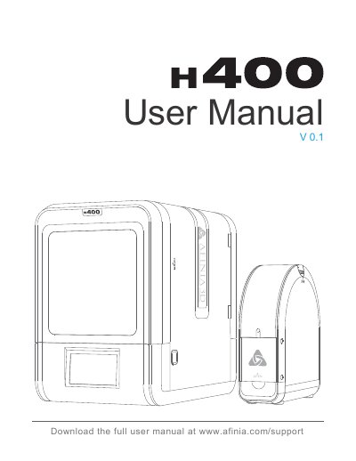 Afinia H400 3D Printer User Manual - cover page