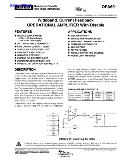 TEXAS INSTRUMENTS OPA691 handbook - cover page