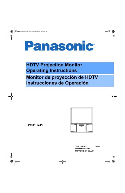 Panasonic PT-51HX43G Manual - cover page