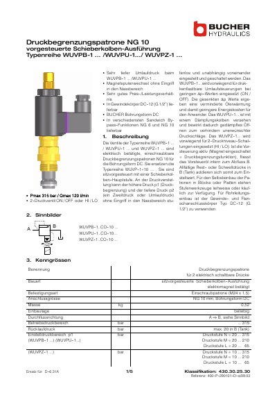 Bucher WUVPB-1.../WUVPU-1.../WUVPZ-1... technology data - cover page