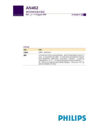 Philips AN462 UART Hardware and Software Verification Process Application Note - cover page