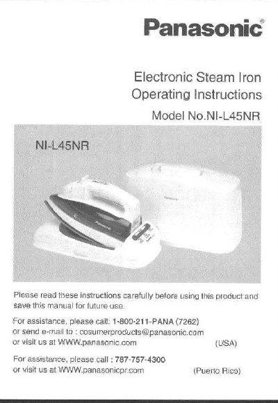 Panasonic NI-L45NR Cordless Steam Iron Operating Instructions - cover page