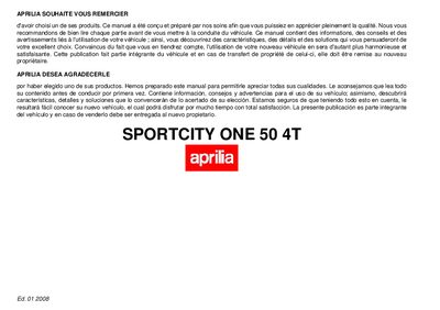 aprilia 854050 SPORTCITY ONE 50 4T F-E MY 2008 Manual - cover page