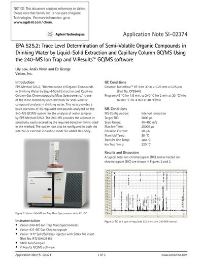 Varian 240-MS Organic Compounds in Water Application Note - cover page