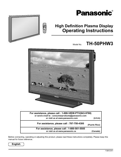Panasonic TH-50PHW3 High Definition Plasma Display Operating Instructions - cover page