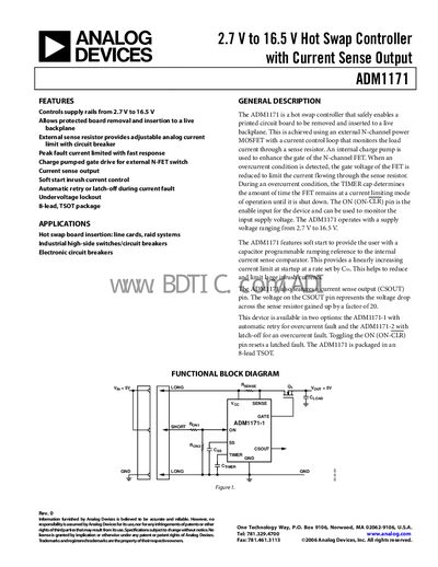 Analog Devices ADM1171 Hot Swap Controller Datasheet - cover page