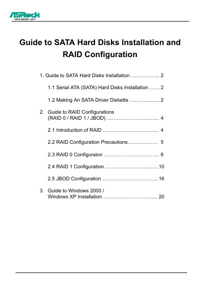 ASRock SATA Hard Disk Installation and RAID Configuration Guide