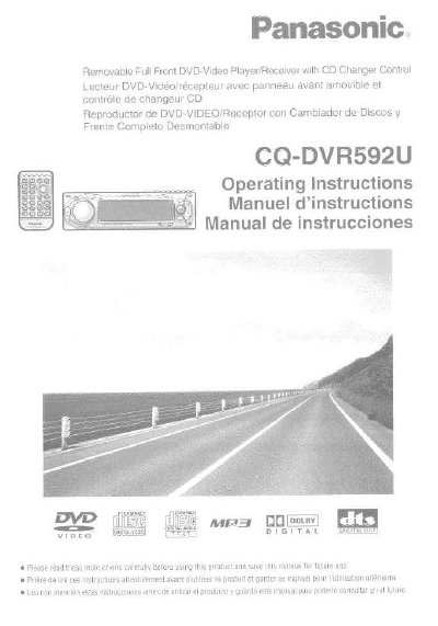 Panasonic CQ-DVR592U DVD Player Receiver Operating Instructions - cover page