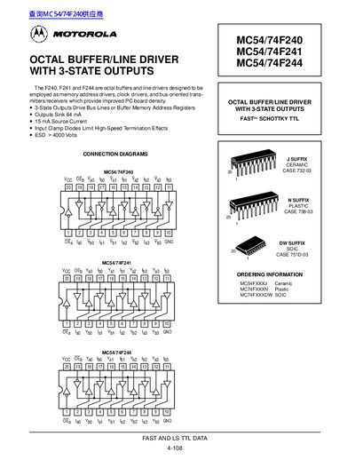 MOTOROLA MC54/74F240 MC54/74F241 MC54/74F244 Data Sheet - cover page