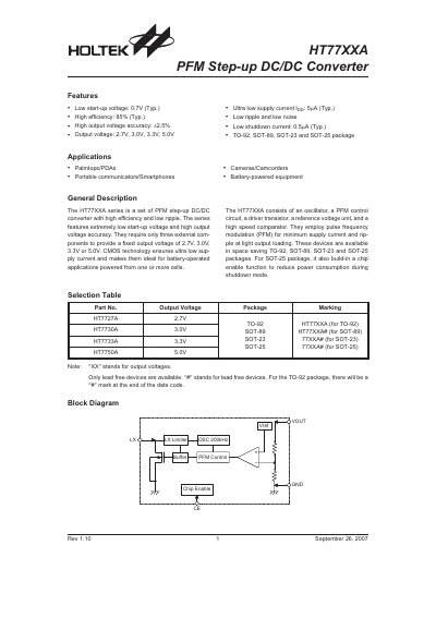 HT HT77XXA Series PFM Step-up DC/DC Converter Datasheet - cover page