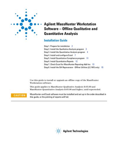 Agilent MassHunter Workstation Software Offline Installation Guide B.05.00 - cover page