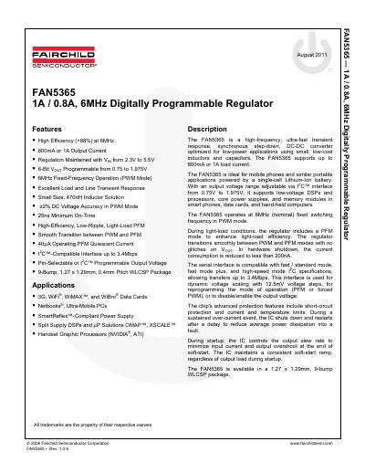 Fairchild FAN5365 Digitally Programmable Regulator Datasheet - cover page