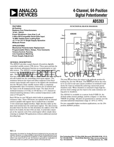 Analog Devices AD5203 Datasheet - cover page