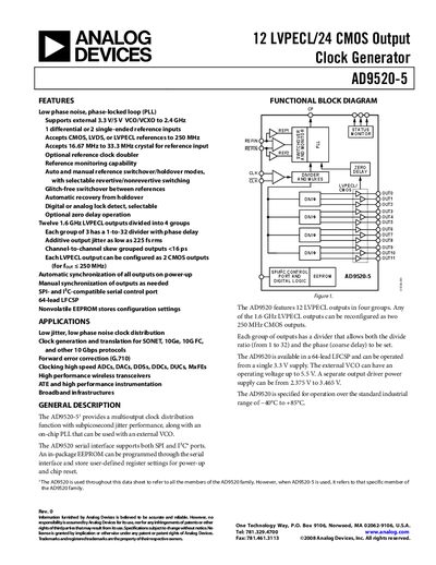 Analog Devices AD9520-5 Clock Generator Datasheet - cover page