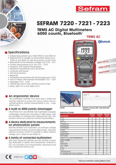 SEFRAM 722X Series Digital Multimeter Specifications - cover page