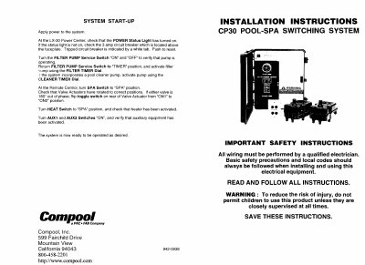 Compool CP30 Pool-Spa Switching System Owner's Manual - cover page