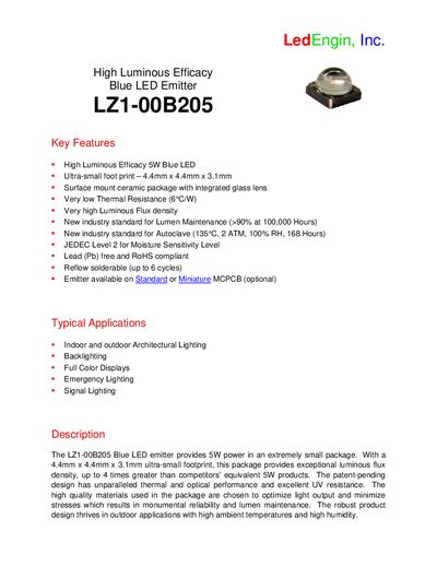 LedEngin LZ1-00B205 LED Emitter Datasheet - cover page