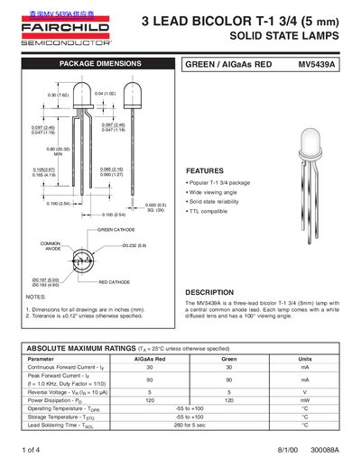 Fairchild Semiconductor MV5439A Solid State Lamp Datasheet - cover page
